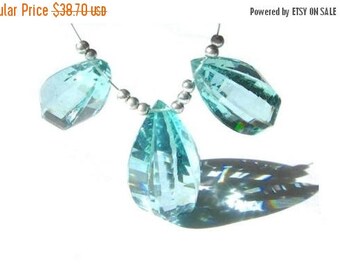 50% Off Sale 3 Pc Set of AAA Aqua Quartz faceted Fancy Briolettes Large 21x12 - 25x14mm