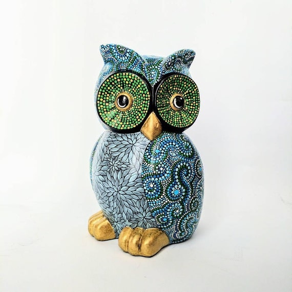 Owl hand painted large ceramic owl dot painting owl art