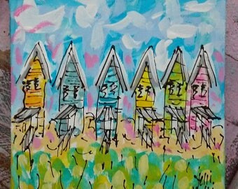 Dauphin Island AL Fishing Shacks Abstract Painting Ready to Ship 6" YelliKelli