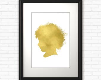 Custom Silhouette, Printable Silhouette, Childrens Portrait, Childrens Silhouette Portrait, Nursery Art, Wall Art, Family Portrait, Gold