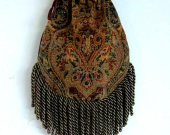 Fringe Tapestry Gypsy Bag Olive Green Cross Body Bag Bohemian Hippie Bag Festival Bag Renaissance bag Shoulder Bag Hand Bag