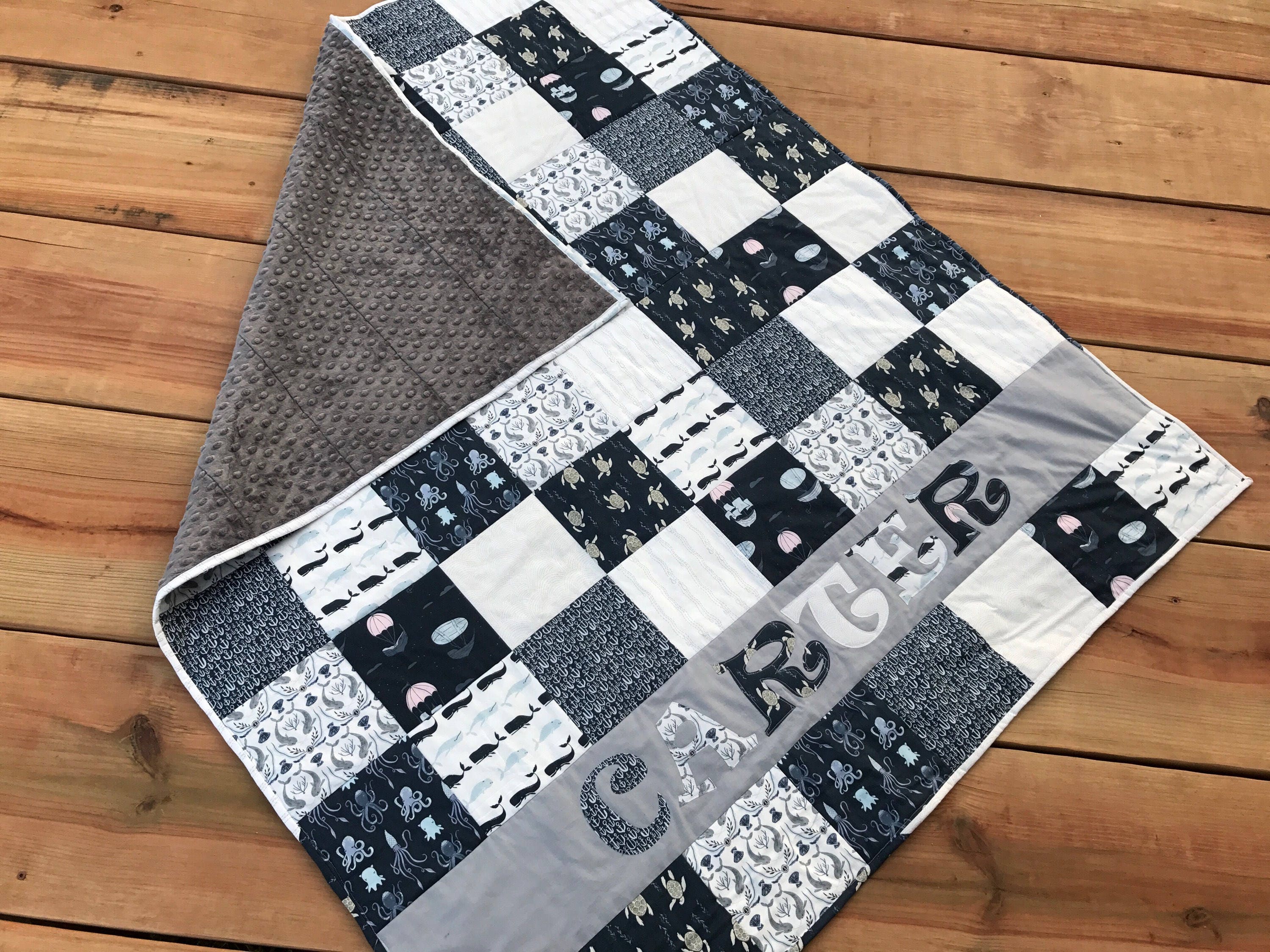 Nautical Personalized Baby Quilt Blanket Crib Size