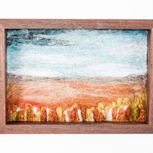 Wool Landscape Fiber Art Painting - Needle Felted Landscape - Wheat Fields (9x13 Handcrafted Walnut Frame)