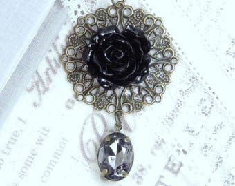 Black Rose Necklace Gothic Necklace Black Flower Necklace Victorian Flower Necklace Black And Gray Necklace