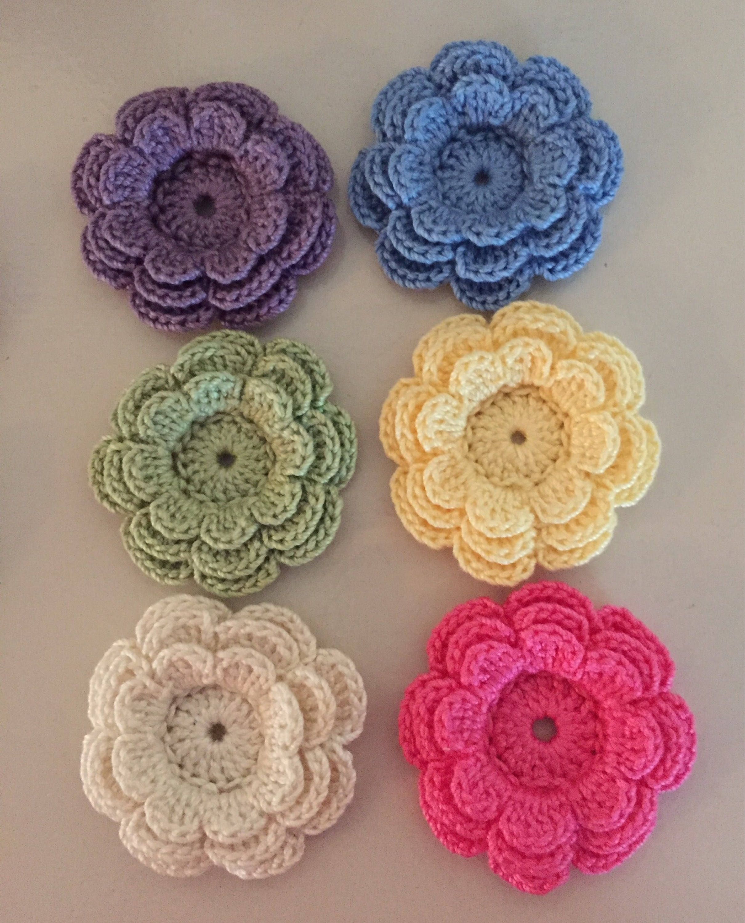 Crochet Embellishments Large ThreeLayer Flowers set of 6