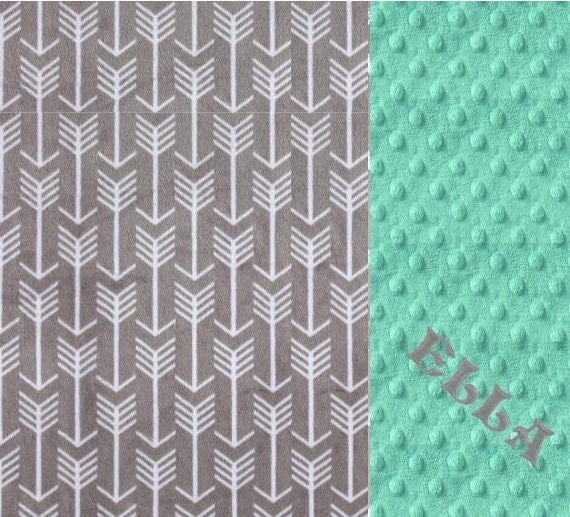 Minky Baby Blanket Girl, Silver Gray Mint Arrow Personalized Baby Blanket - Newborn Gift // Girl Baby Blanket // Arrow Baby Blanket