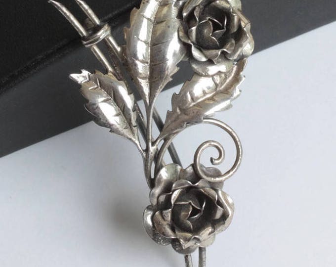 Retro Double Flower Sterling Brooch 1940s Vintage