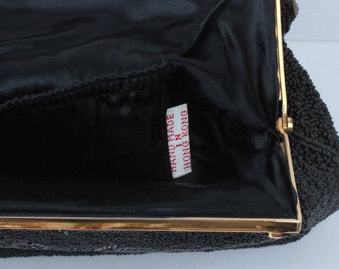 Black Beaded Evening Handbag Purse Hong Kong Vintage