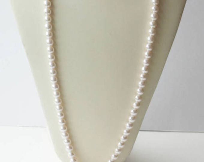 Long Faux Pearl Necklace with Chunky Medallion Pendant 36 Inch Necklace