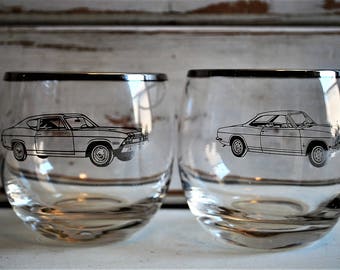 Musle Car Cocktail Glasses, Vintage Lowball Glasses, Musle Car Collectable, Man Cave Decor, Fathers Day Gift, Bar War Glasses, Set of Two
