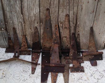 Vintage HUGE Lot of 14 Hinges Barn Door Tee Strap Hardware Rustic Architectural