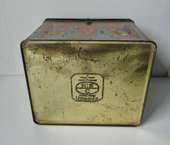 1920s Nabisco Uneeda Biscuit Tin Box. Art Nouveau Metal Box.