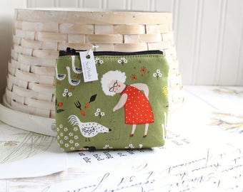 Small Coin Purse Change Purse Card Holder Green Granny Gardening Zipper Pouch