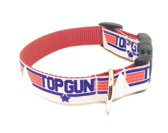 Top Gun Dog Collar, Boy Collar, Girl Collar, Custom dog Collar, 1" Collar, Adjustable Collar, Ribbon Collar, Medium, Large, Collar