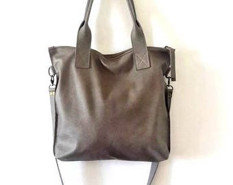 OnSALE GRAY leather tote - Handbag - Cross-body bag - Every day bag - Women bag - Shoulder leather bag