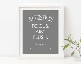 Boys Bathroom Sign, Focus Aim Flush, Toilet Sign, Bathroom Sign for Man, Grey Bathroom Decor, Funny Bathroom Sign, Water Closet Art