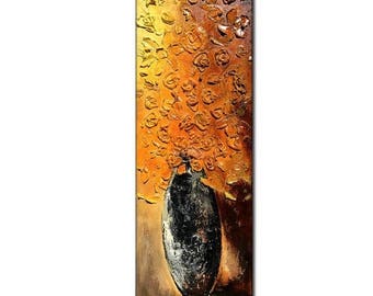 ORIGINAL Abstract Art, Contemporary Yellow Flowers Bouquet in Vase, Thick Textured Palette knife Painting by Henry Parsinia
