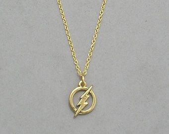 The Flash Necklace- Your choice Black Leather Cord or Gold Plated Chain