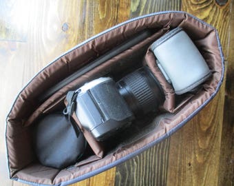 Grey & Brown Camera Bag Insert - Adjustable Divider - Size 5x10x7 - INSTOCK