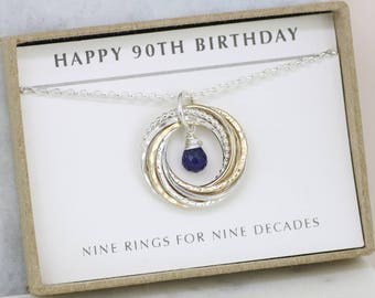 90th birthday gift, September birthday gift grandma, 90th gift mom, sapphire necklace - Lilia