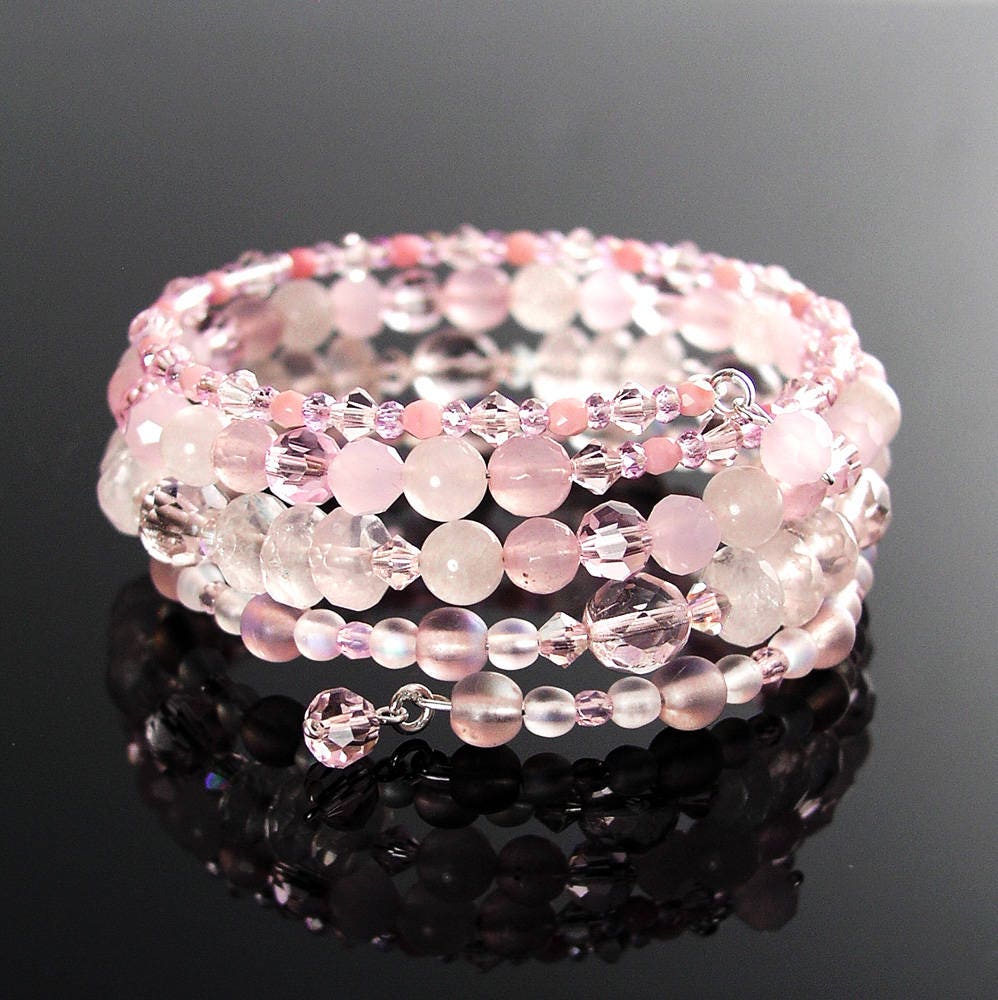 Pale Pink Bracelet Rose Quartz Bracelet Multi Strand Pink