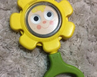 SUMMER SALE 1973 Fisher Price Flower Rattle Happy Flower Baby Rattle