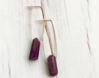 Ruby Earrings Raw Ruby Natural Hoops Ruby Jewelry Ruby Hoops Gemstone Jewelry