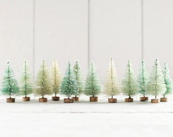 Minty Bottle Brush Trees - One Dozen Bleached 3 Inch Miniature Sisal Trees