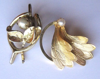 Destash Two Vintage Goldtone Clip Earrings with Genuine Pearls