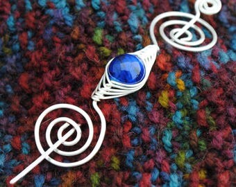 Cobalt Blue and Silver Shawl Pin