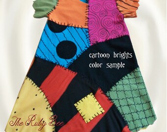 Sally Costume Child's Sally Stitches Rag Doll Dress Nightmare Before Christmas Hand Made to Order Cartoon Bright Colors by TheRubyBee