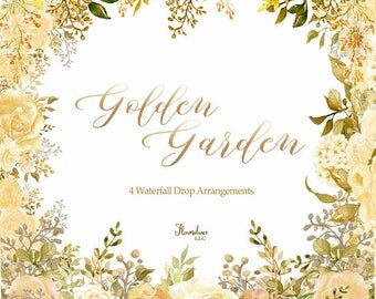 Gold drop arrangement clipart, gold rose clipart, floral roses clipart, gold roses png, autumn rose drops, watercolor clipart, fall clipart