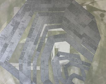 Etching .Original Intaglio Print . Silver + Olive green: "Modular" .12" x 14" Unframed