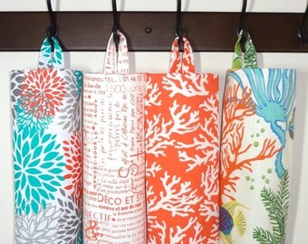 AUGUST SALE Plastic Bag Holder Grocery Bag Storage Kitchen Bag Storage Orange Coral Fish Nautical Blooms Teal Newspaper Storage Bag Holder