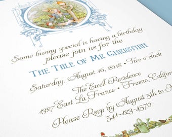 PETER RABBIT BIRTHDAY Blue Invitation Beatrix Potter Printable Digital Download Custom Invitation Rabbit Garden Birthday Party 1005