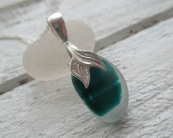 Teal End Of Day Sea Glass Sterling Silver Necklace