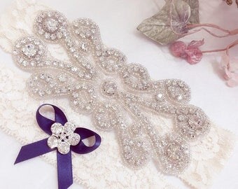 IVORY SALE Crystal pearl Wedding Garter Set, Stretch Lace Garter, Rhinestone Crystal Bridal Garters