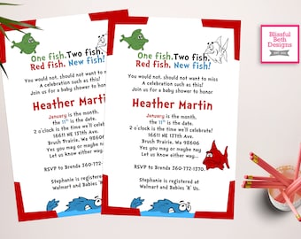 SEUSS BABY SHOWER Personalized Dr. Seuss Baby Shower Invitation, One Fish, Two Fish, Baby Shower Invitation, Dr. Seuss Invitation