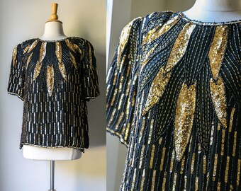 Gold sequin top | Etsy