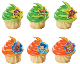 24 Bubble Guppies - Gil, Molly & Gang Cupcake Rings Cake Toppers Decorations Party Favors Supplies