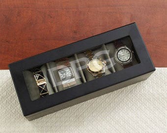 Personalized Watch Box, Engraved Black or Brown Watch Box, Wood Watch Case, Groomsmen Groomsman Gift