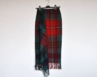 Vintage Ralph Lauren Plaid Wool Blanket Wrap Maxi Skirt