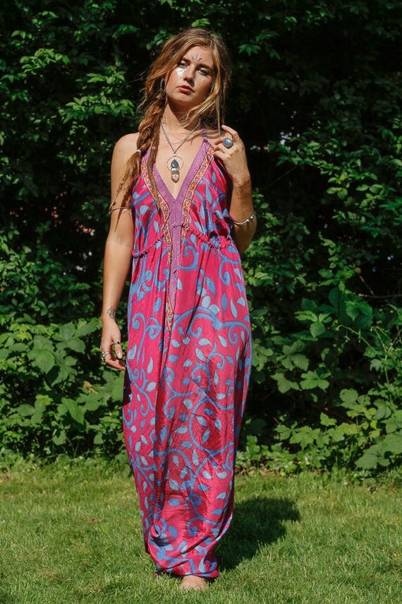 RUBY SPARROW JUMPSUIT - Silk Jumpsuit- Goa Jumpsuit- Vintage Sari- Festival- Hippie- Retro- Halterneck- Backless dress - Couture - 100% Silk