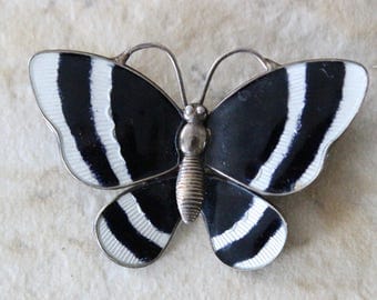 Signed VB Sterling Enamel Butterfly Brooch Pin Denmark
