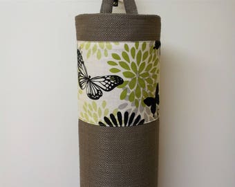 Plastic Bag Holder, Grocery bag holder, plastic bag dispenser, bags organizer- Butterfly Garden and Grey