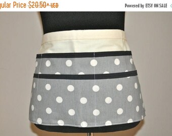 ON SALE Utility Apron, Womens Vendor Apron, Teacher Apron, Carpenter Apron, polka dot apron, gray apron, grey apron, gray polka dot apron
