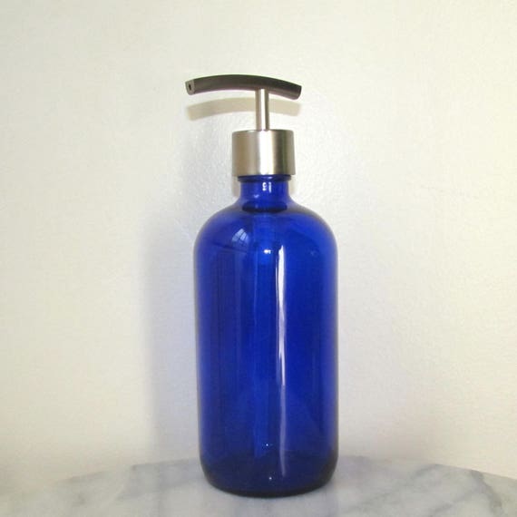 Cobalt Blue Glass Soap Dispenser with Modern Curve Stainless
