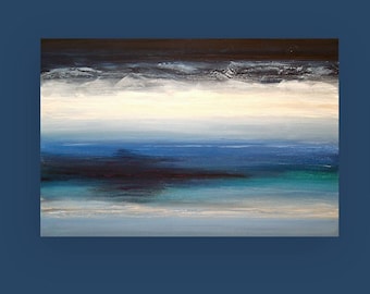 Art, Seascape Painting, Original Abstract, Acrylic Paintings on Canvas by Ora Birenbaum Titled: Midnight Blue 6 24x36x1.5"