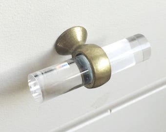 Lucite Brass Cabinet Knobs -Brass Hardware, Gold Drawer Pulls, Lucite Knobs, Lucite Drawer Knobs, Glass Knobs, Gold Knobs