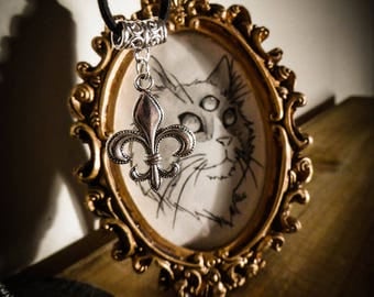 Silver fleur de lis pendant black leather necklace